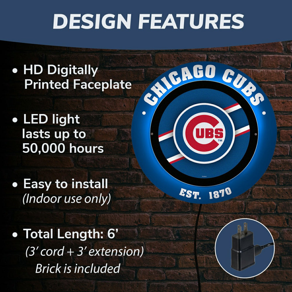 Chicago Cubs, Metal Lite, Round, MLB