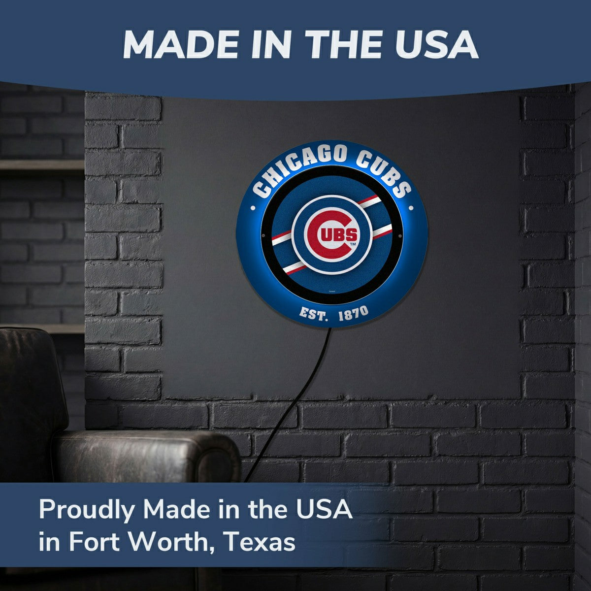 Chicago Cubs, Metal Lite, Round, MLB