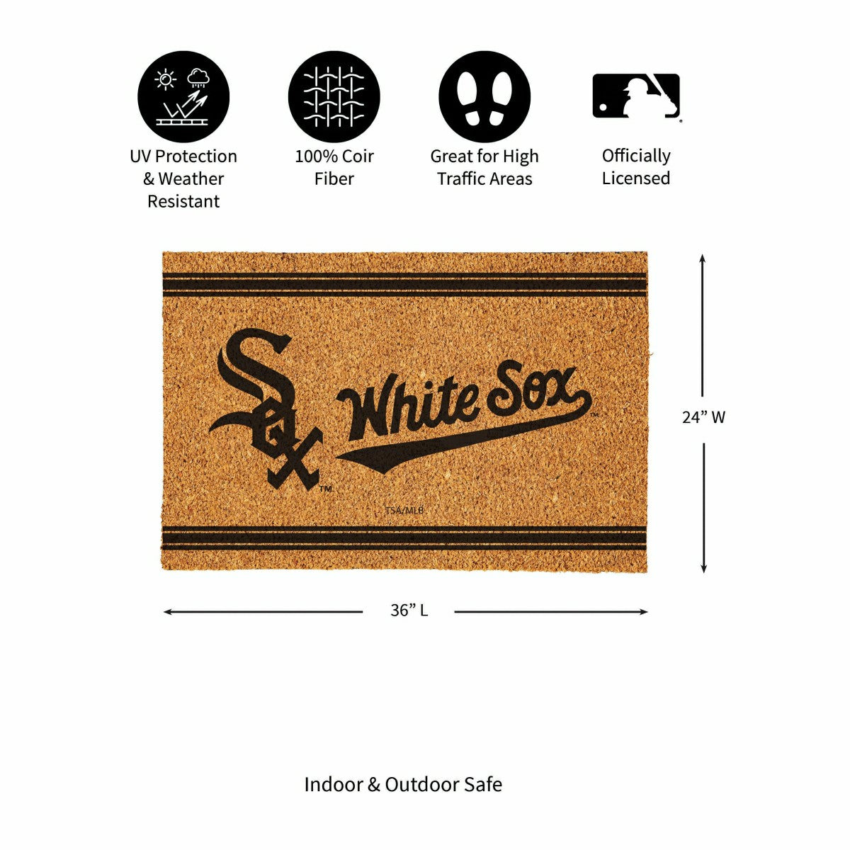 Chicago White Sox Large One Color Coir Mat, 36"x24", MLB