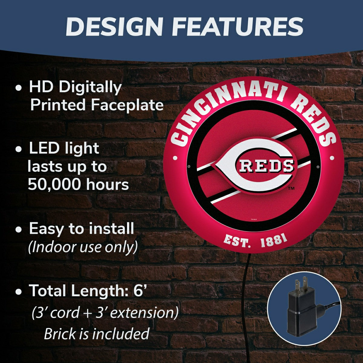 Cincinnati Reds, Metal Lite, Round, MLB
