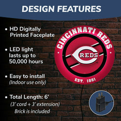 Cincinnati Reds, Metal Lite, Round, MLB