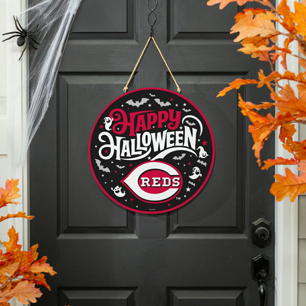 Cincinnati Reds Halloween Round Door Décor with Hanging Rope, 18x18, MLB, Home