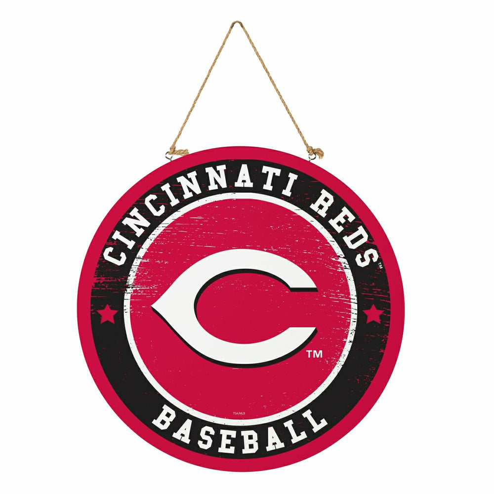 Cincinnati Reds Round Door Décor with Hanging Rope, 18x18, MLB, Home