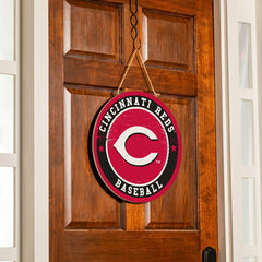 Cincinnati Reds Round Door Décor with Hanging Rope, 18x18, MLB, Home