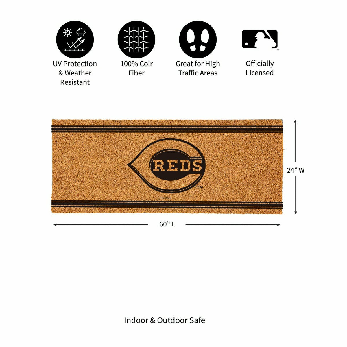 Cincinnati Reds Extra Large One Color Coir Mat, 60"x24", MLB