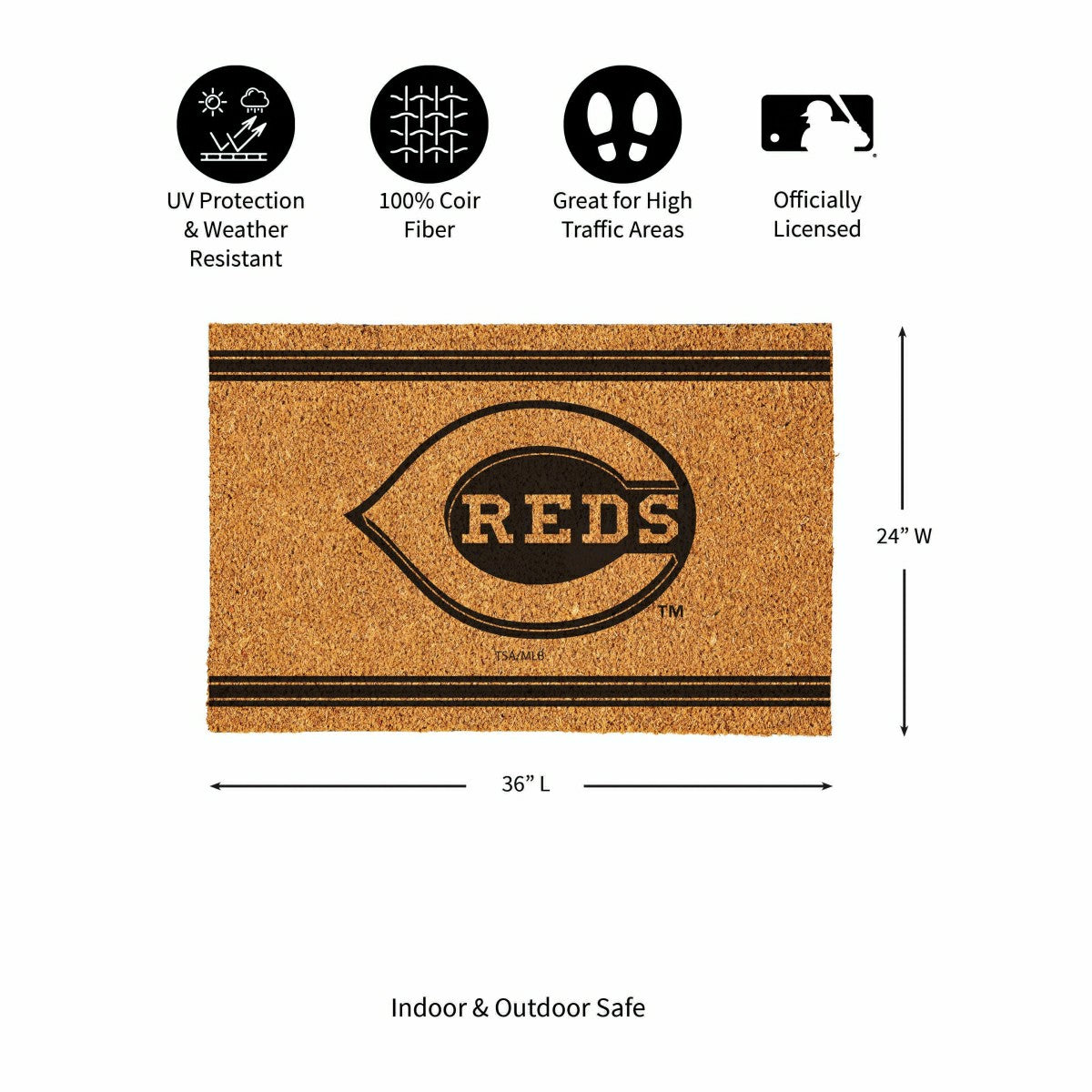 Cincinnati Reds Large One Color Coir Mat, 36"x24", MLB