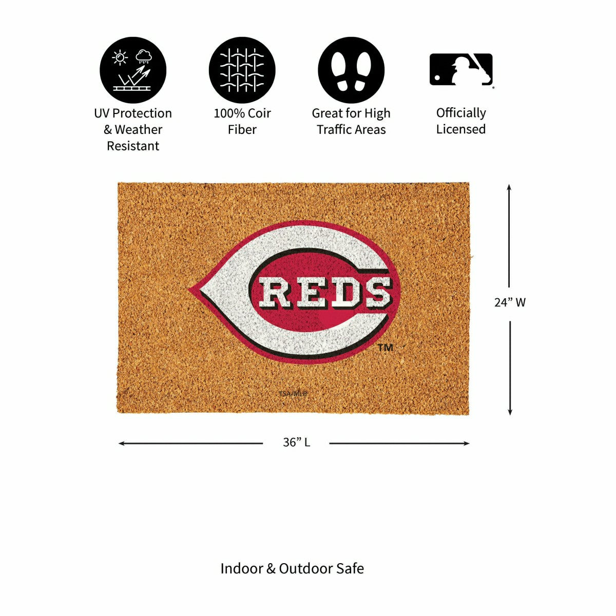 Cincinnati Reds Large Full Color Coir Mat, 36"x24", MLB