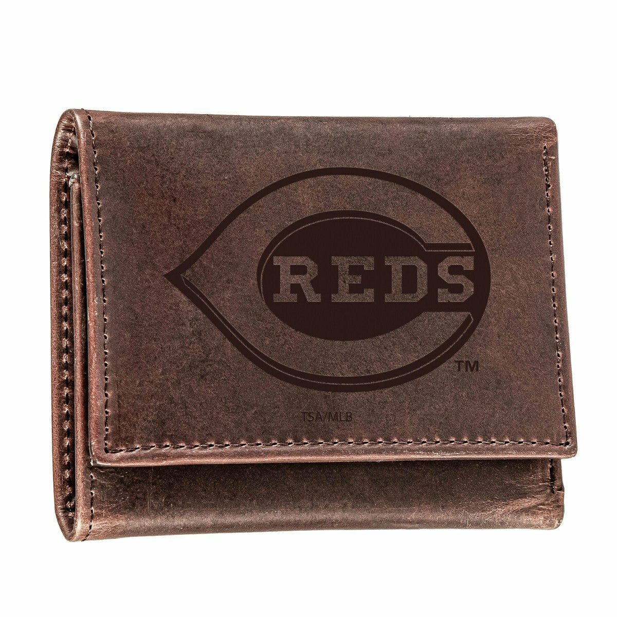 Cincinnati Reds Tri-Fold Wallet Brown 100% Genuine Leather, MLB, Home