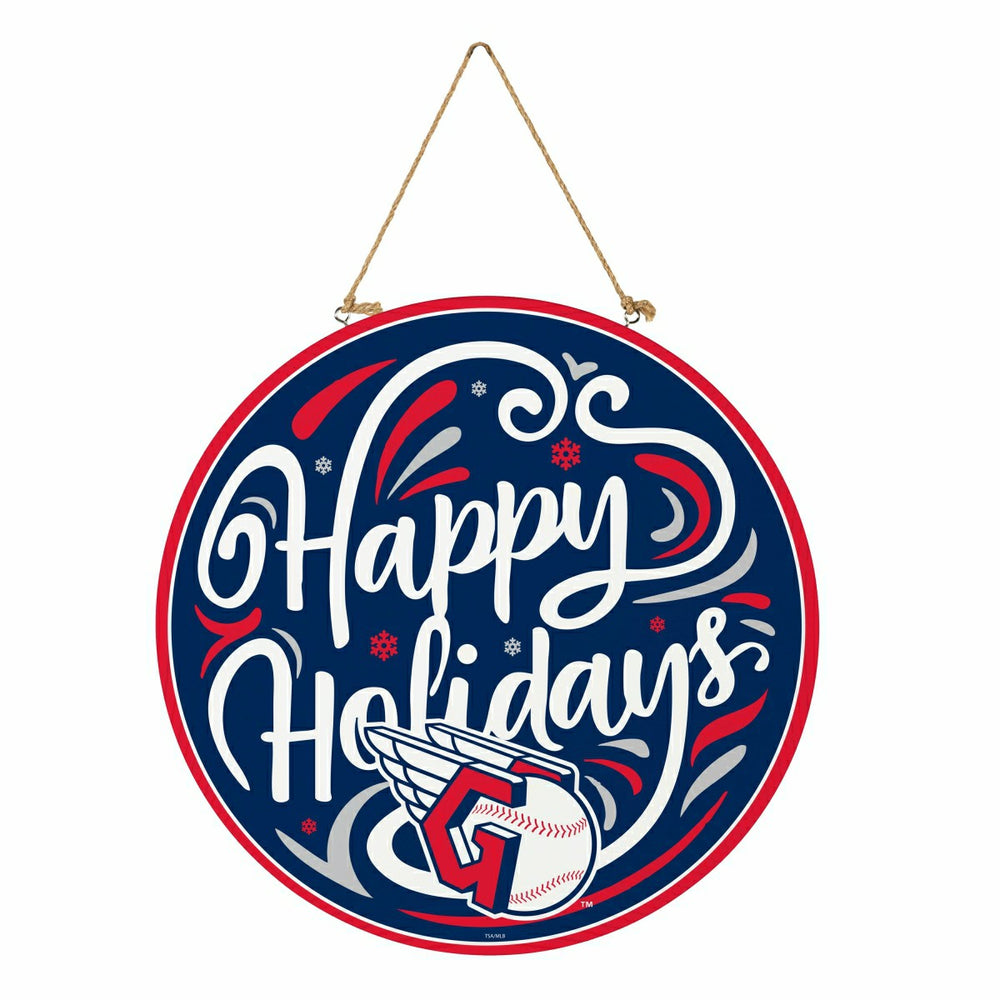 Cleveland Guardians Holiday Round Door Décor with Hanging Rope, 18x18, MLB, Home