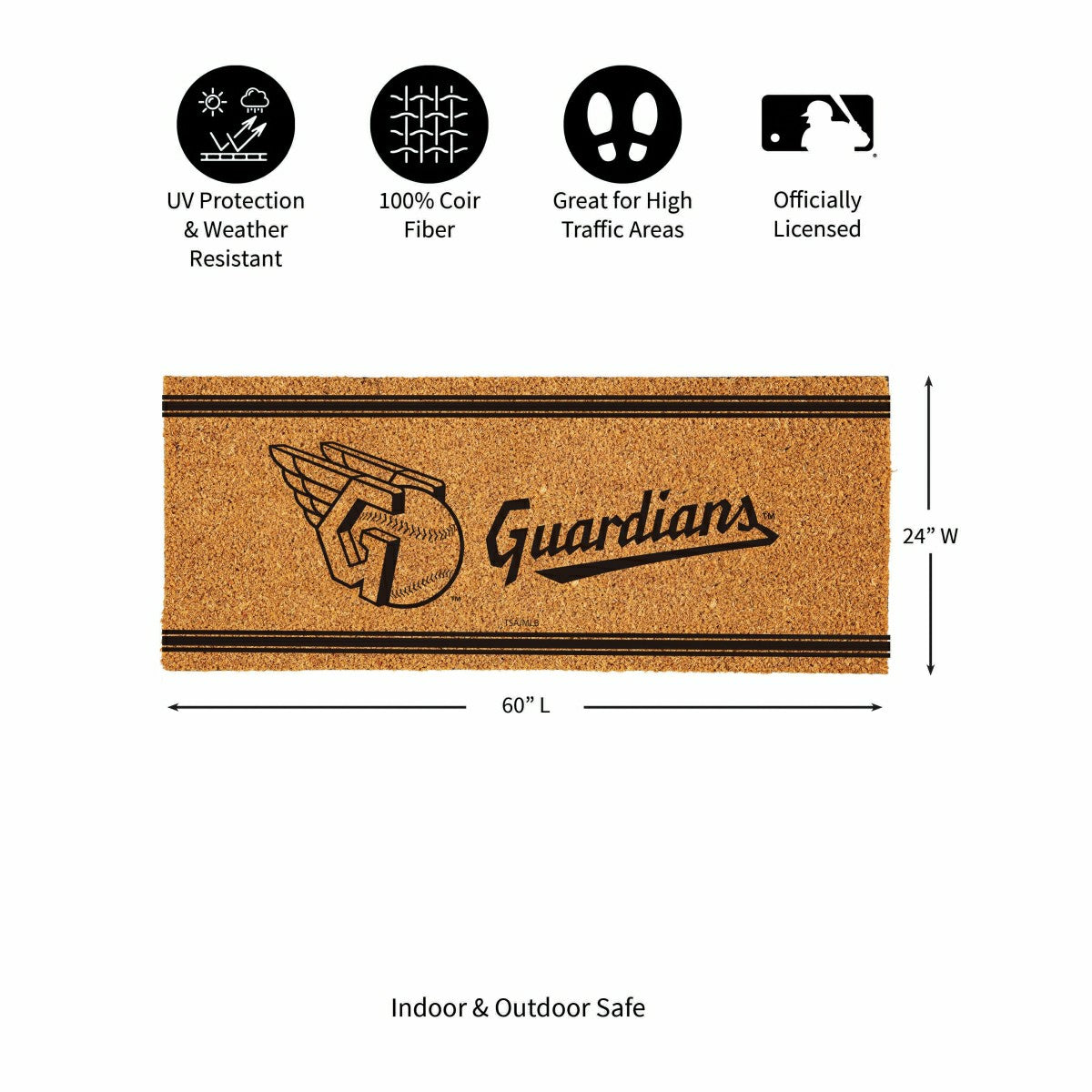 Cleveland Guardians Extra Large One Color Coir Mat, 60"x24", MLB