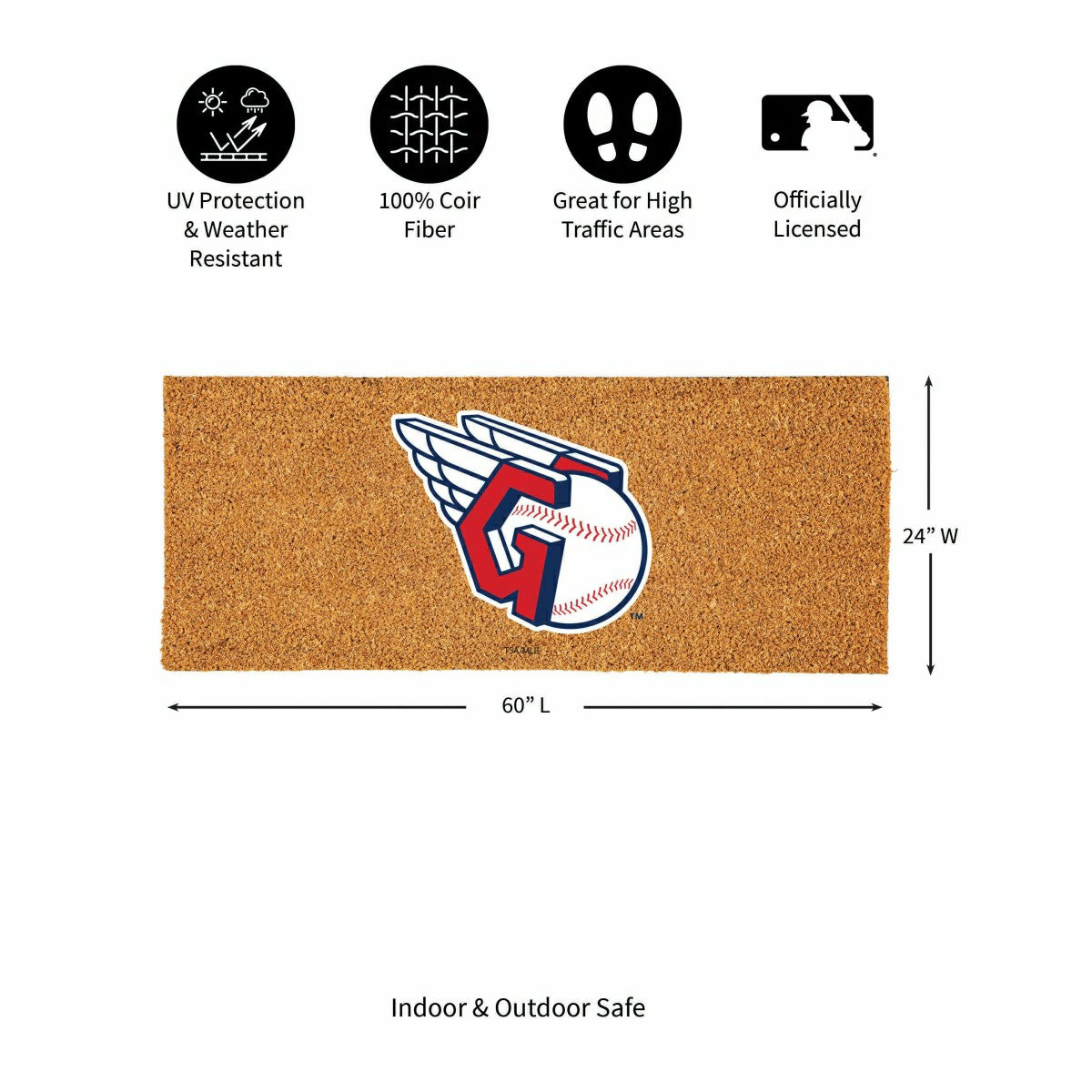 Cleveland Guardians Extra Large Full Color Coir Mat, 60"x24", MLB