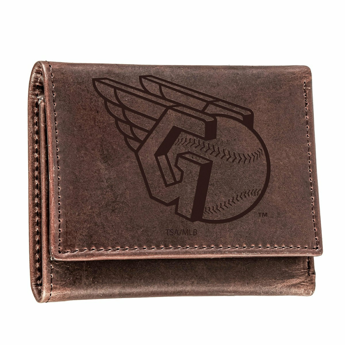 Cleveland Guardians Tri-Fold Wallet Brown 100% Genuine Leather, MLB, Home