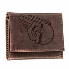 Cleveland Guardians Tri-Fold Wallet Brown 100% Genuine Leather, MLB, Home