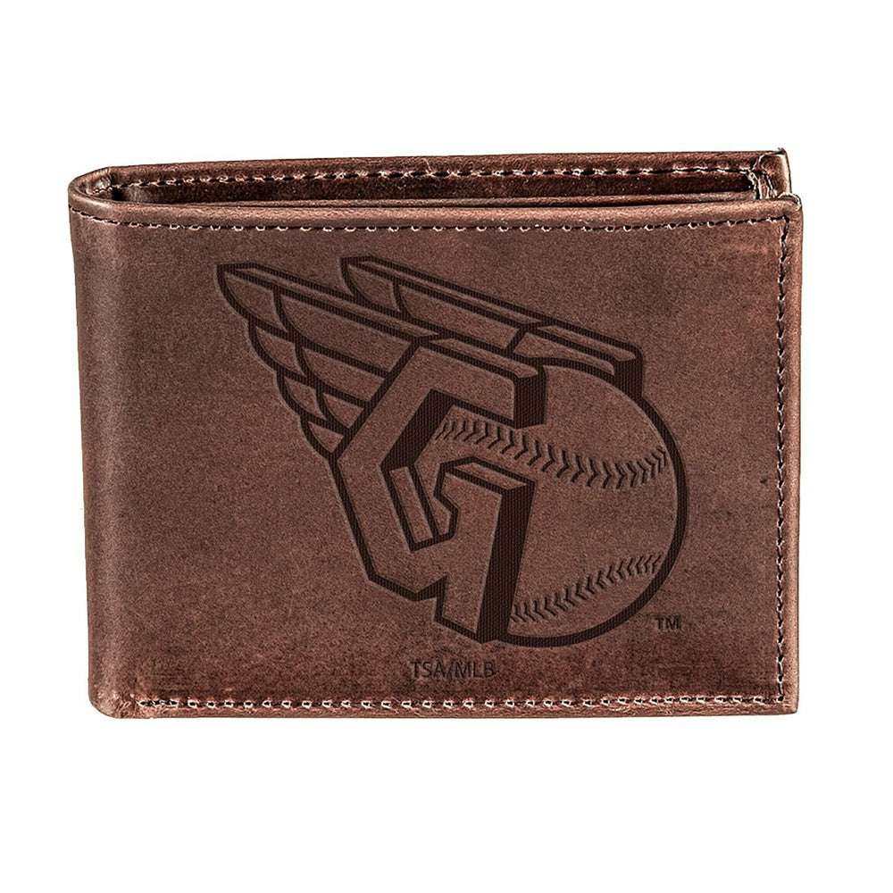 Cleveland Guardians Bi-Fold Wallet Brown 100% Genuine Leather, MLB, Home
