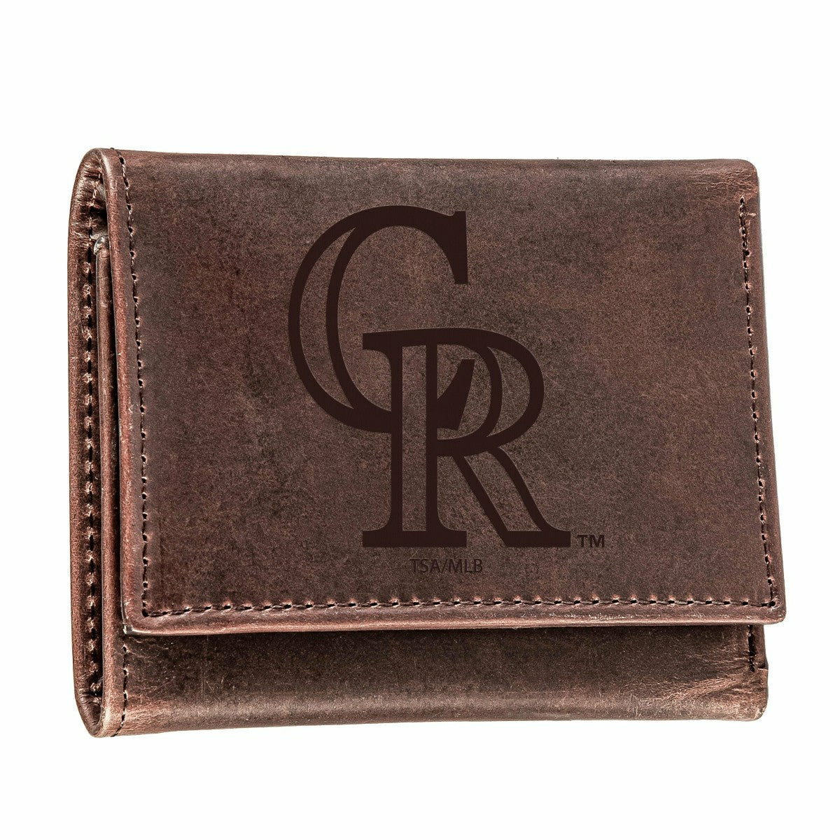 Colorado Rockies Tri-Fold Wallet Brown 100% Genuine Leather, MLB, Home
