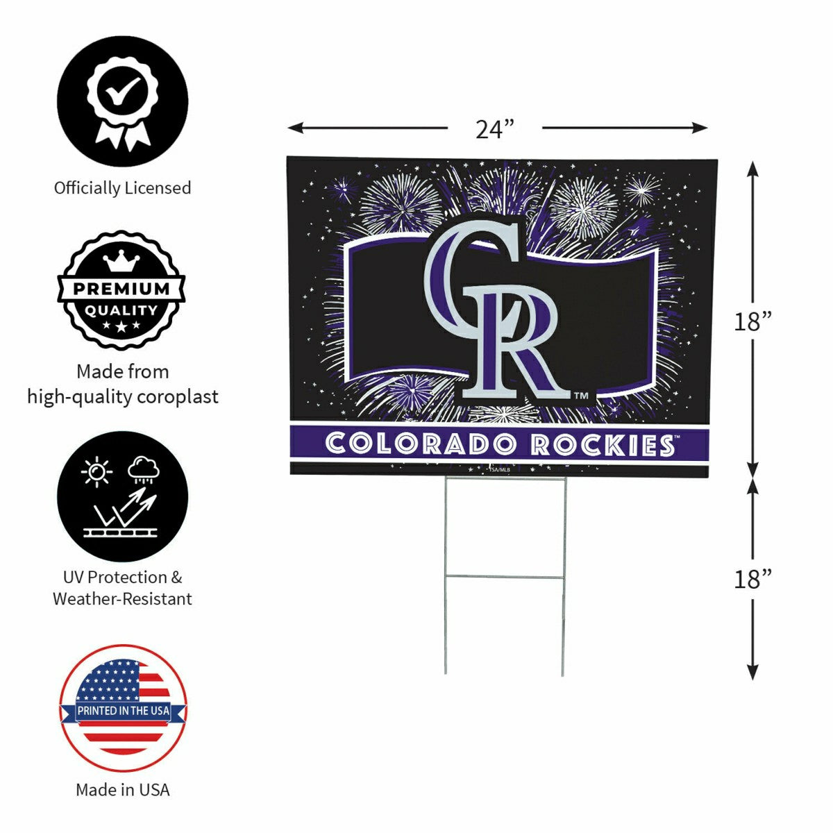 Colorado Rockies Yard Sign, Patriotic, MLB, Home