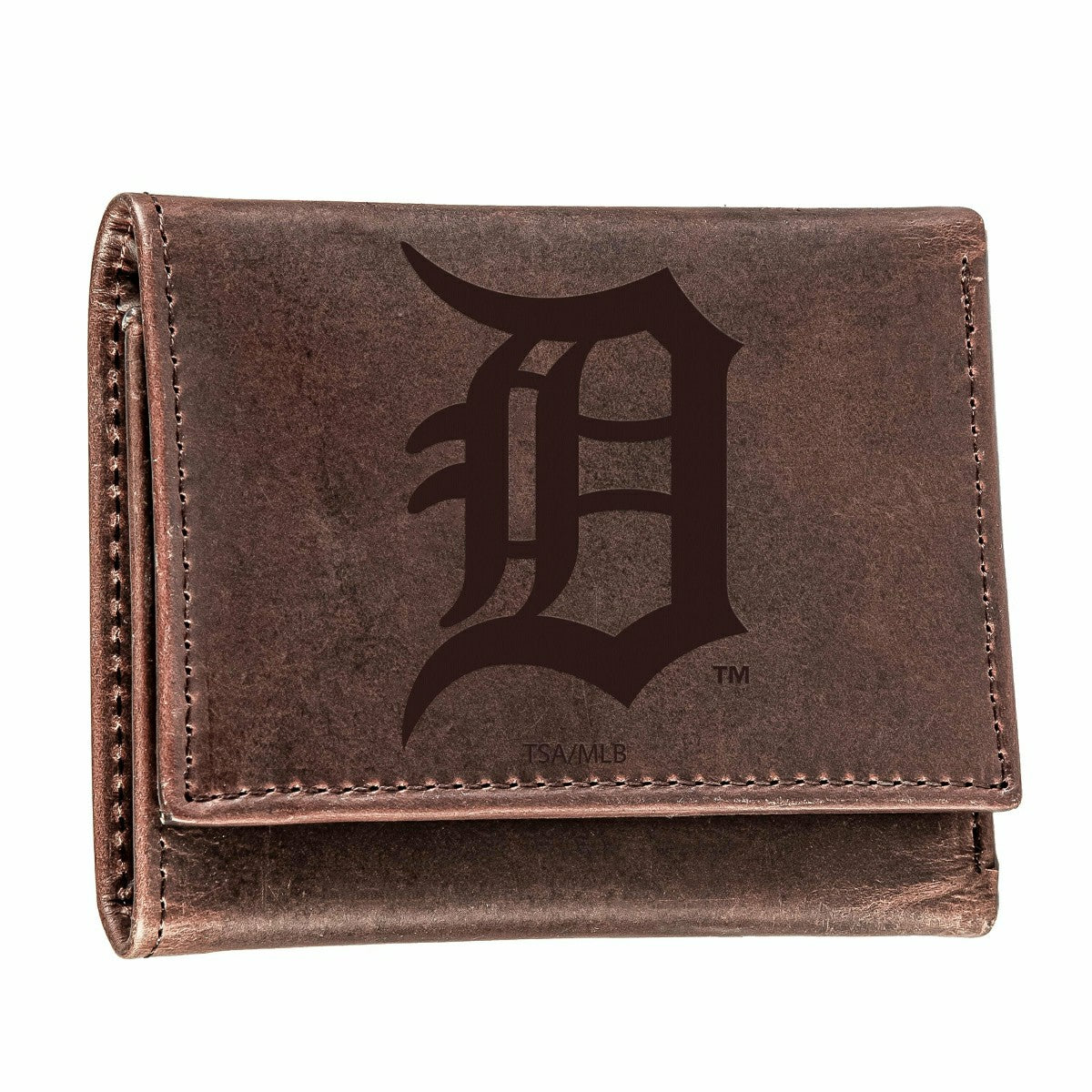 Detroit Tigers Tri-Fold Wallet Brown 100% Genuine Leather, MLB, Home