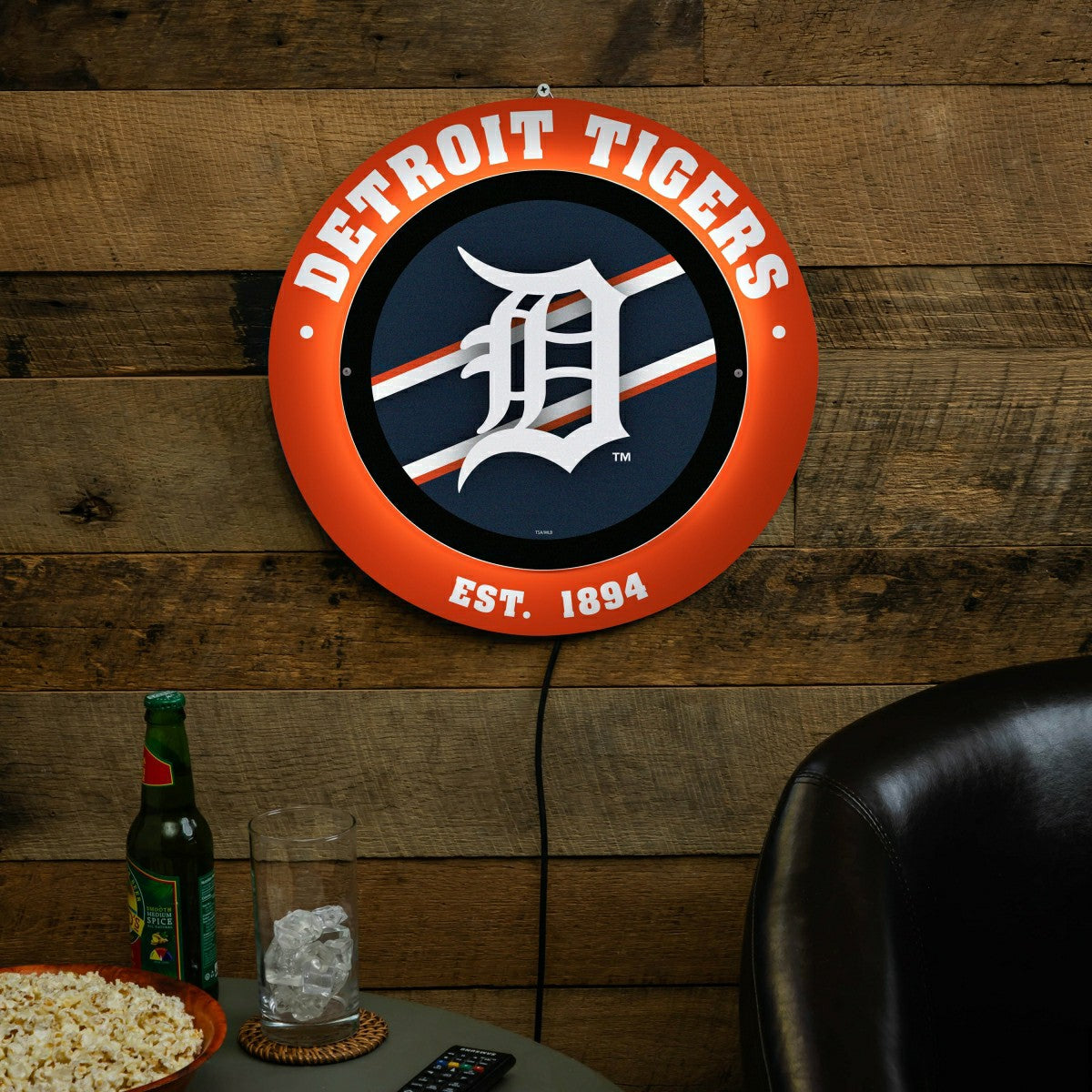 Detroit Tigers, Metal Lite, Round, MLB