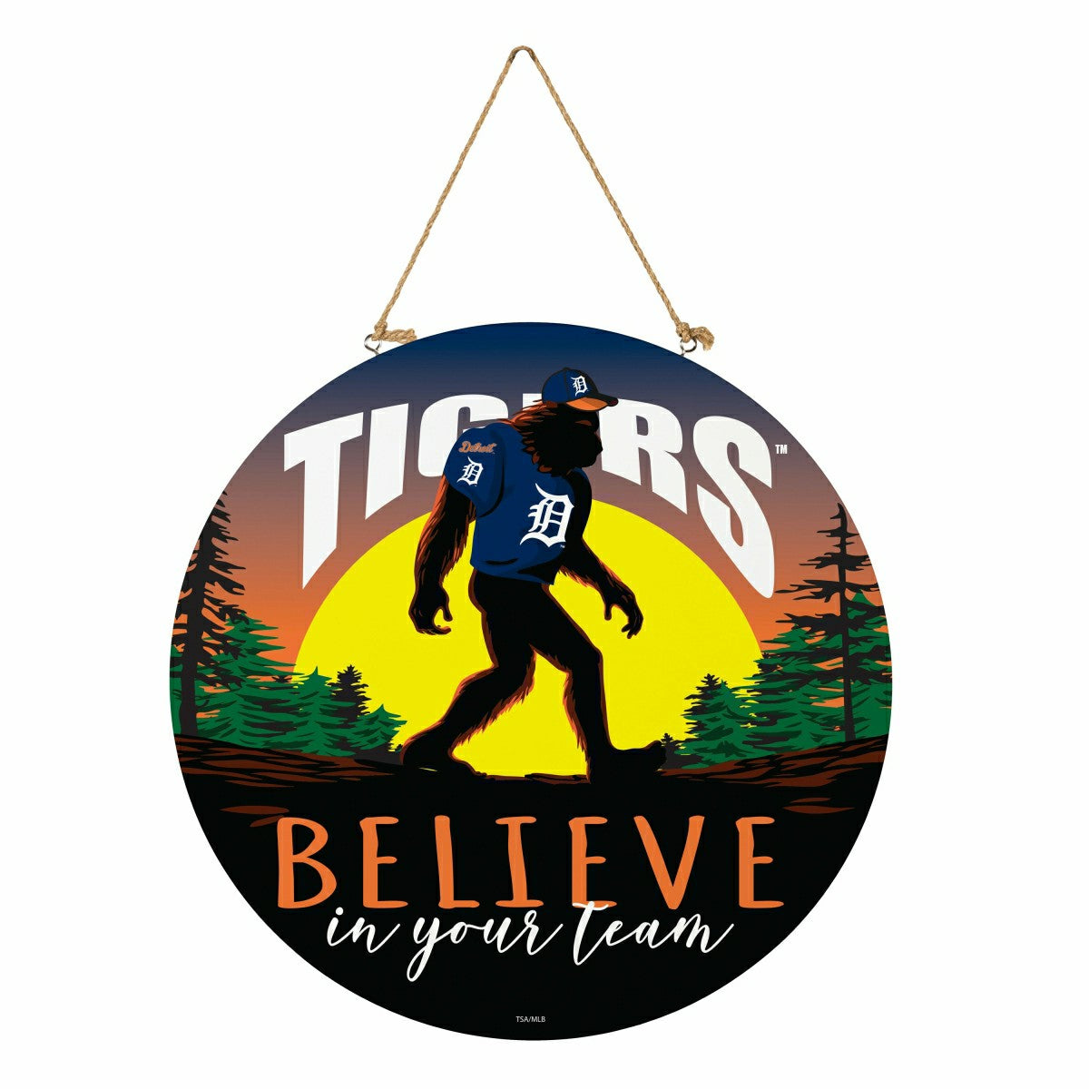 Detroit Tigers Bigfoot Round Door Décor with Hanging Rope, 18x18, MLB, Home