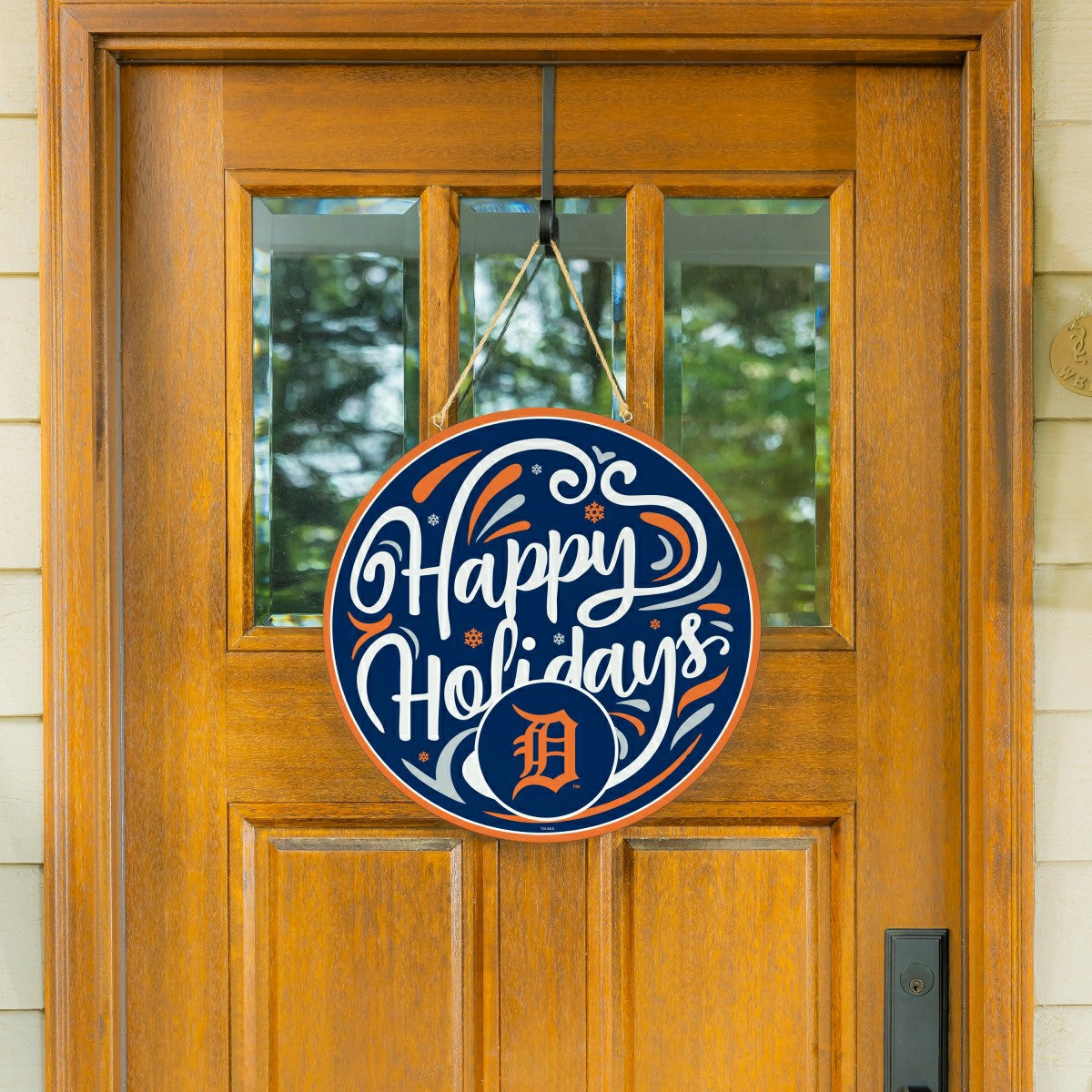 Detroit Tigers Holiday Round Door Décor with Hanging Rope, 18x18, MLB, Home