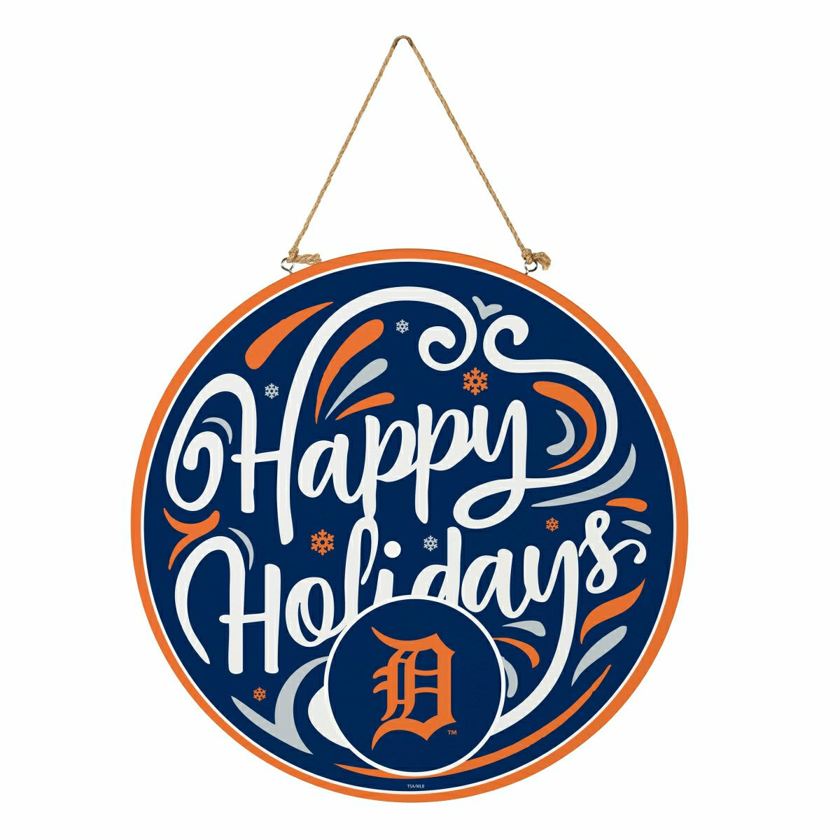 Detroit Tigers Holiday Round Door Décor with Hanging Rope, 18x18, MLB, Home