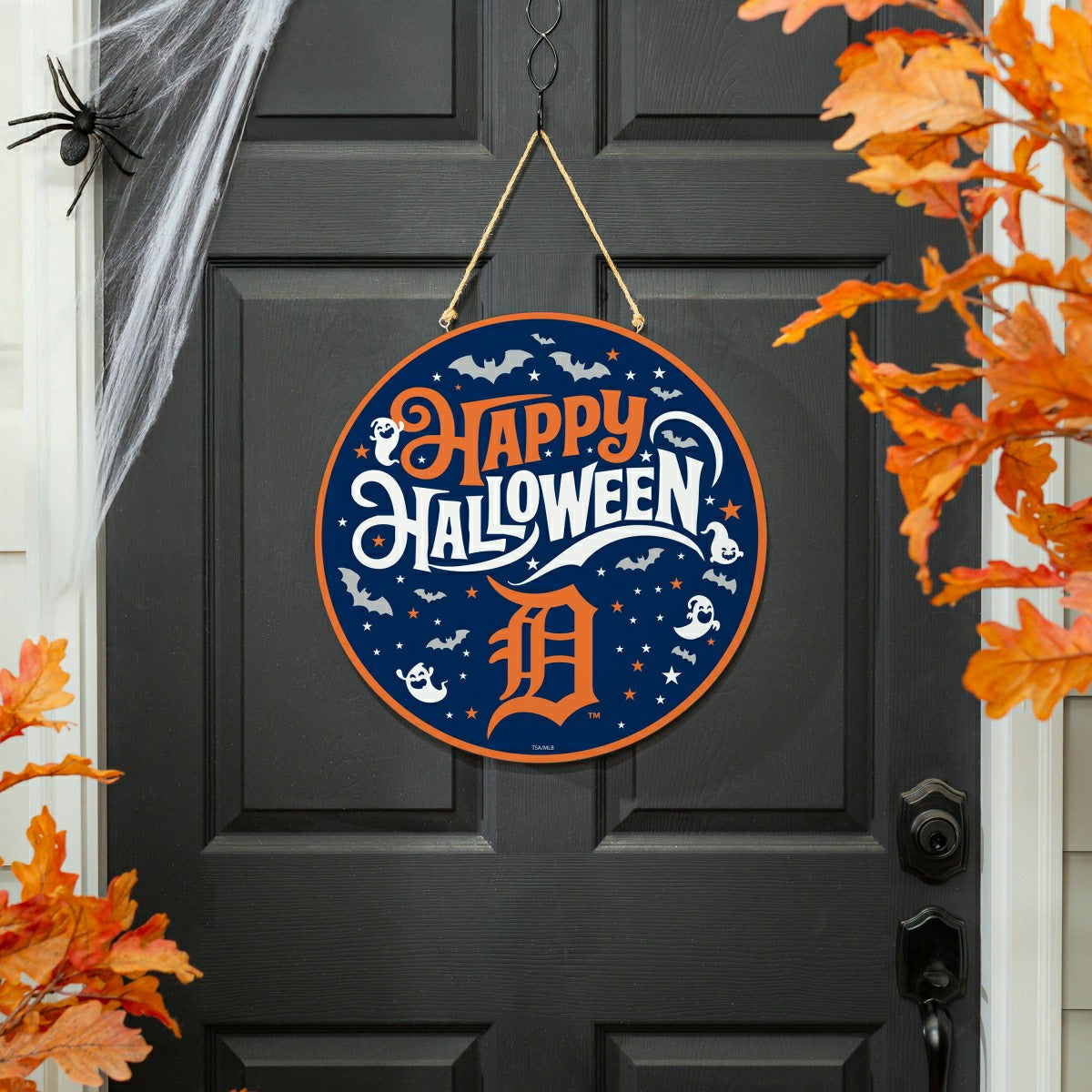 Detroit Tigers Halloween Round Door Décor with Hanging Rope, 18x18, MLB, Home