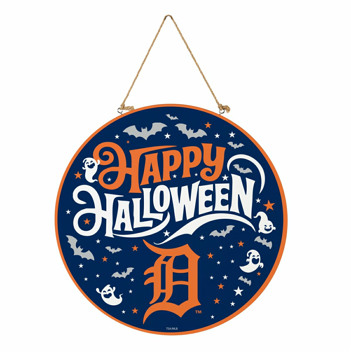 Detroit Tigers Halloween Round Door Décor with Hanging Rope, 18x18, MLB, Home