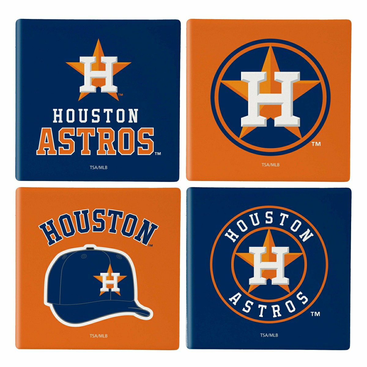 Houston Astros Ceramic Coasters Set, 4pcs with Wood Caddy, MLB, Home