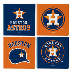 Houston Astros Ceramic Coasters Set, 4pcs with Wood Caddy, MLB, Home