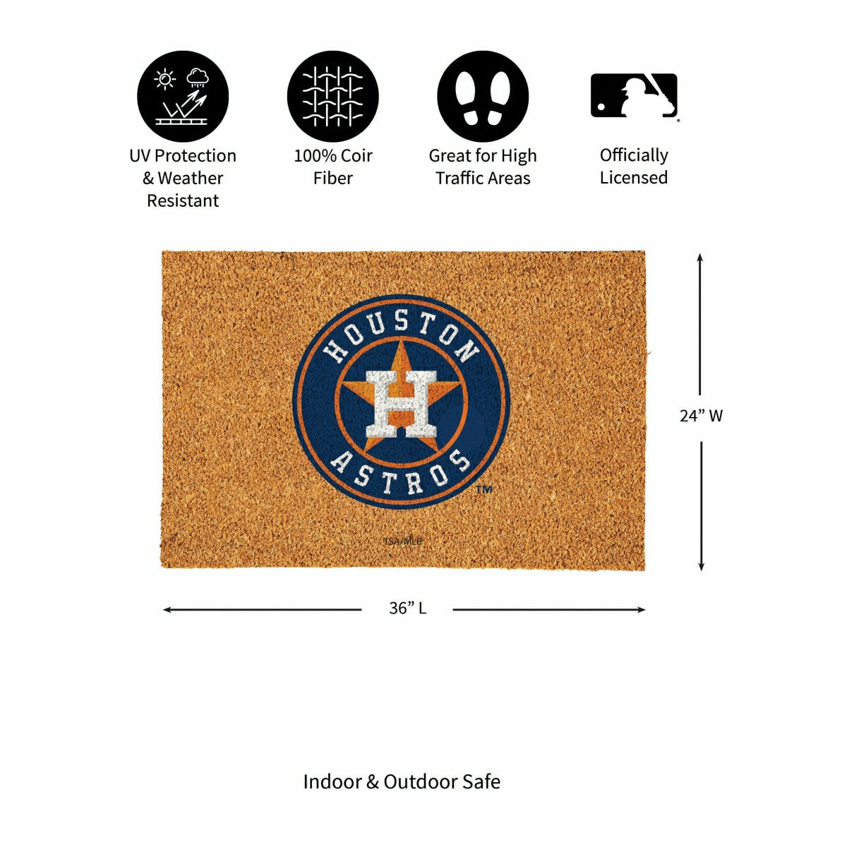 Houston Astros Large Full Color Coir Mat, 36"x24", MLB