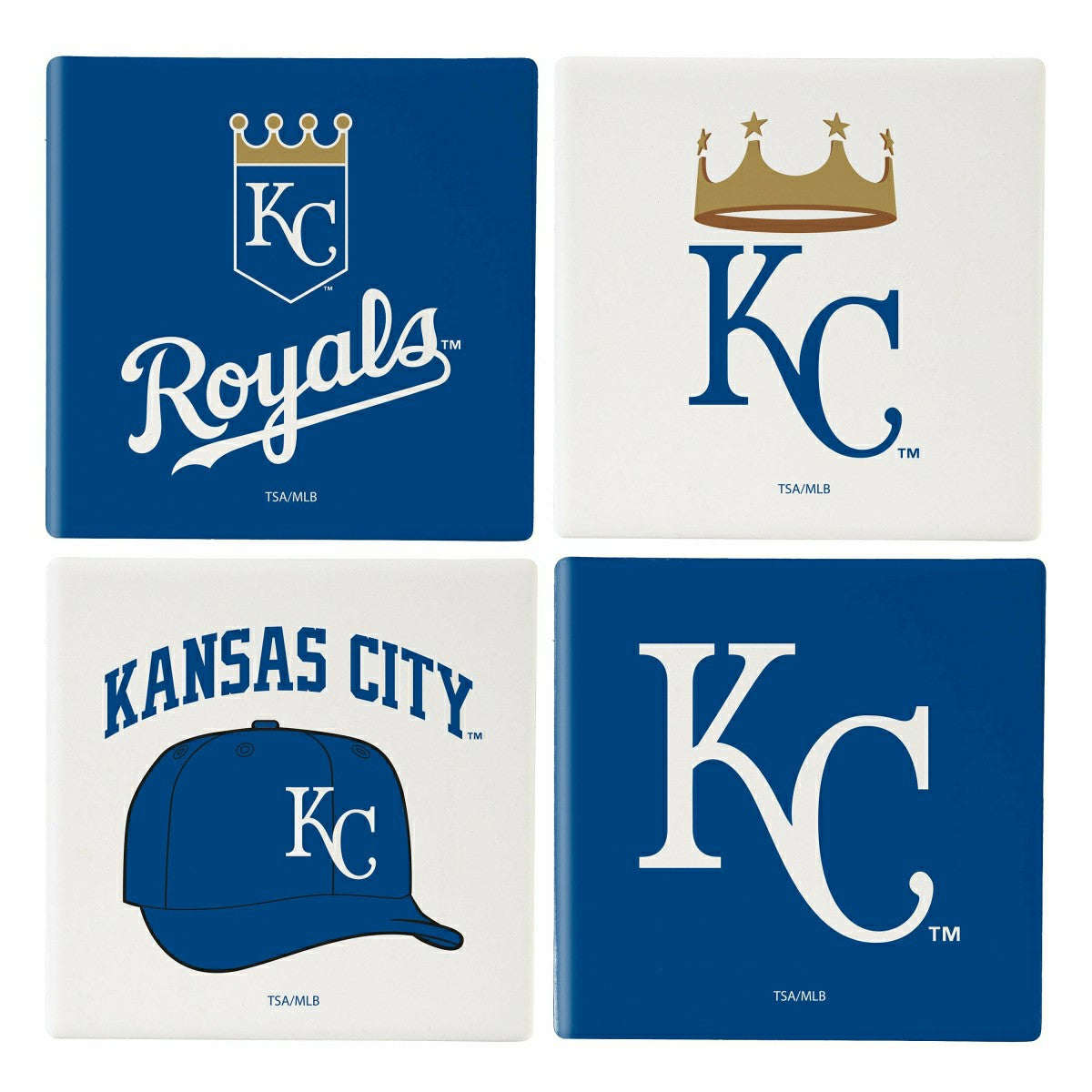 Kansas City Royals Ceramic Coasters Set, 4pcs with Wood Caddy, MLB, Home