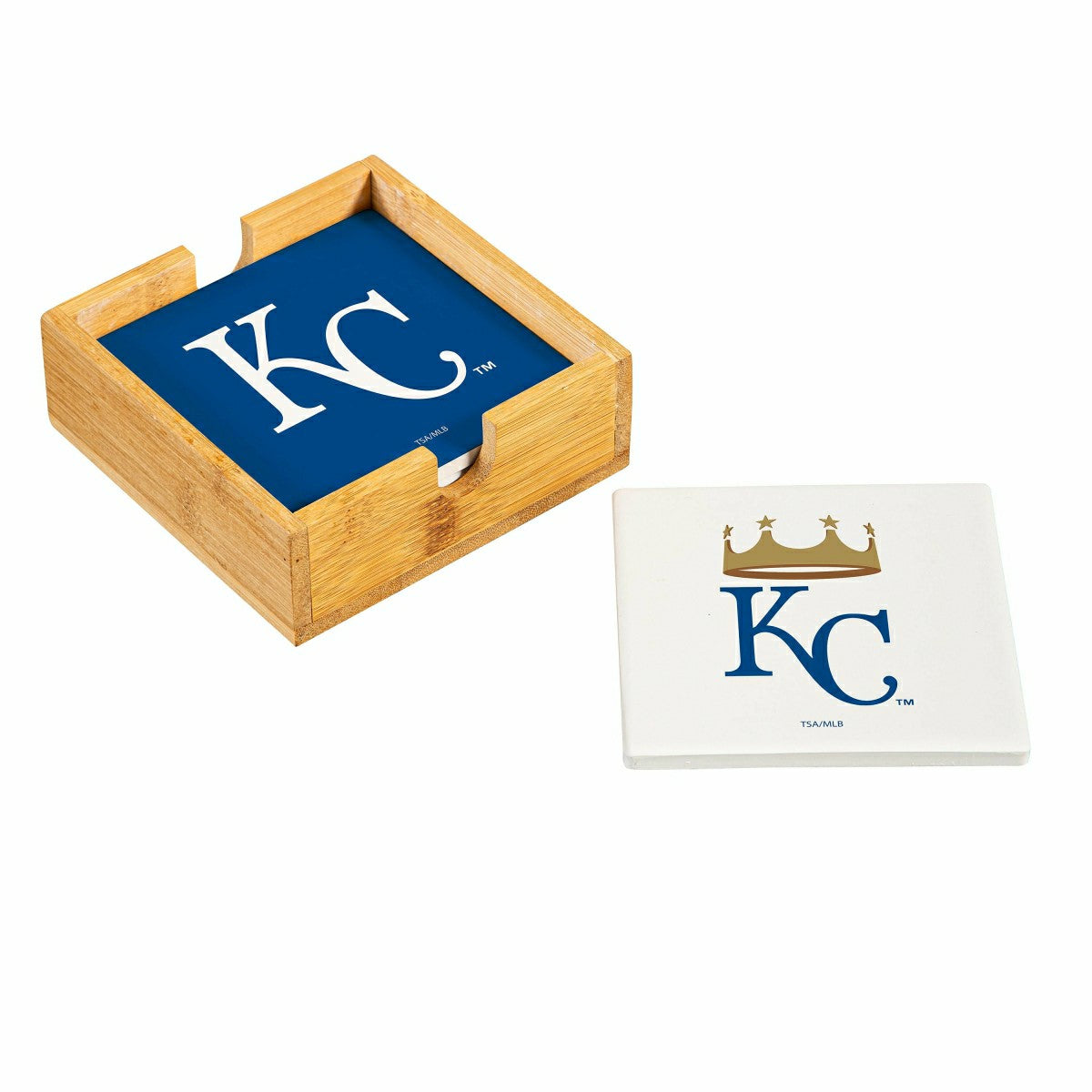 Kansas City Royals Ceramic Coasters Set, 4pcs with Wood Caddy, MLB, Home