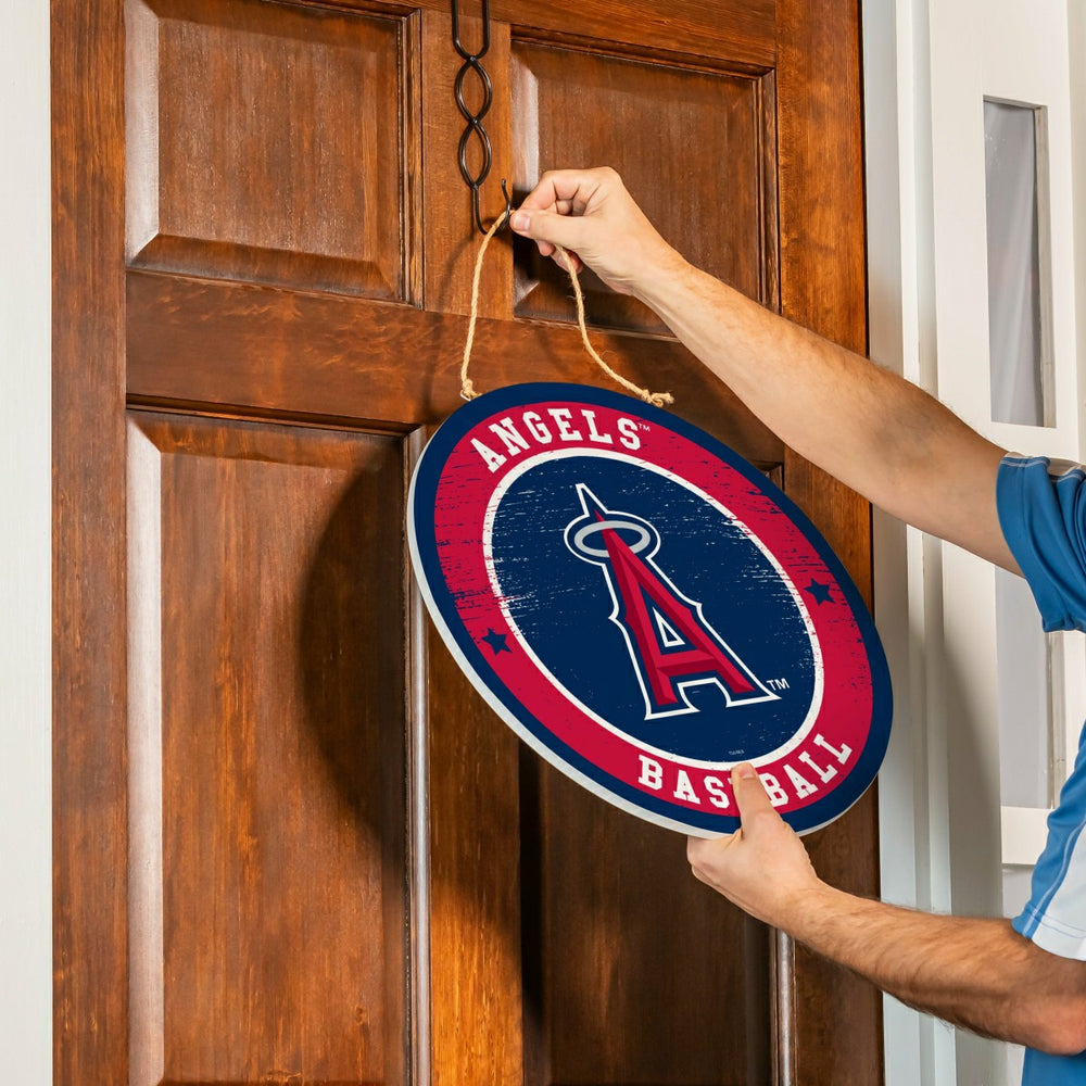 Los Angeles Angels Round Door Décor with Hanging Rope, 18x18, MLB, Home