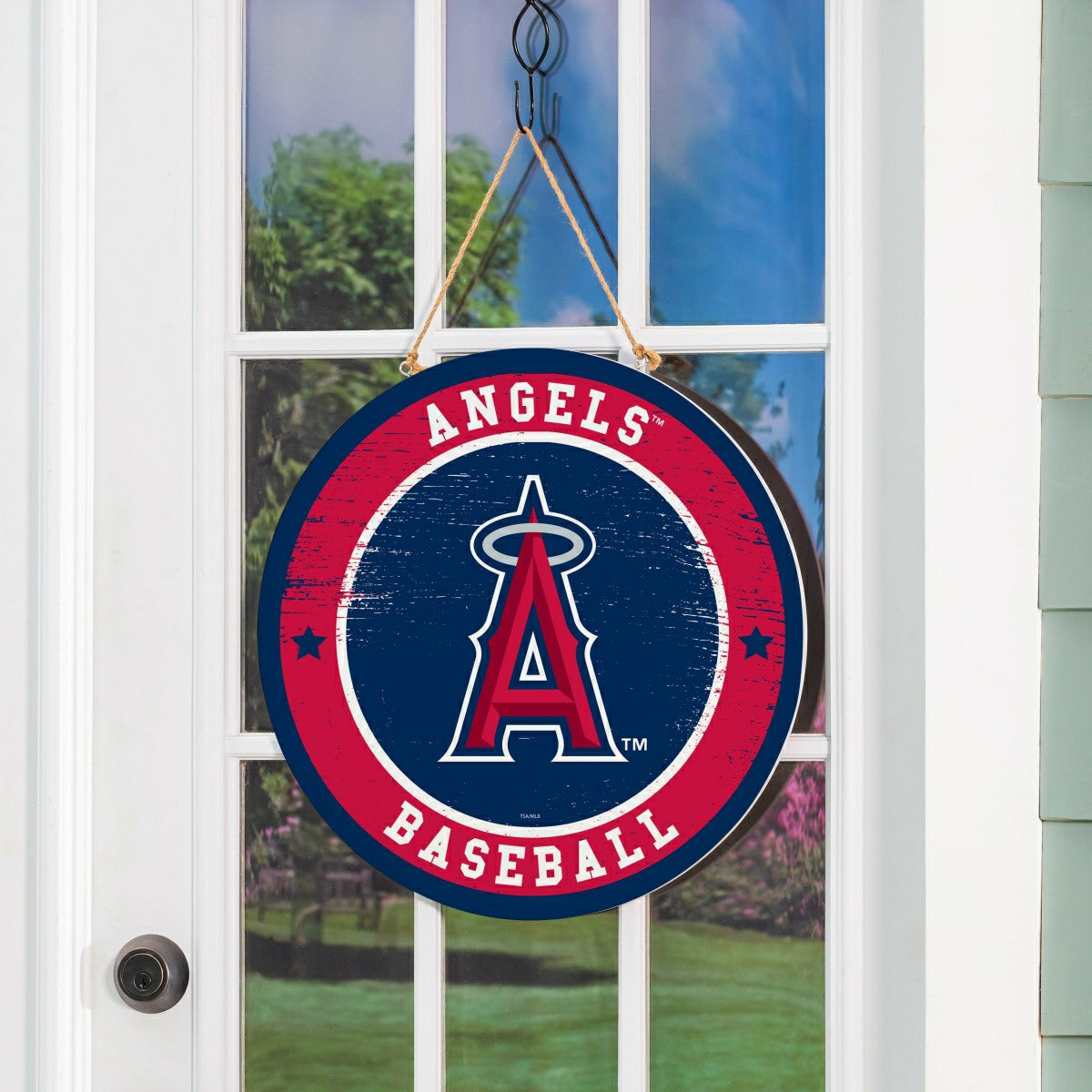 Los Angeles Angels Round Door Décor with Hanging Rope, 18x18, MLB, Home