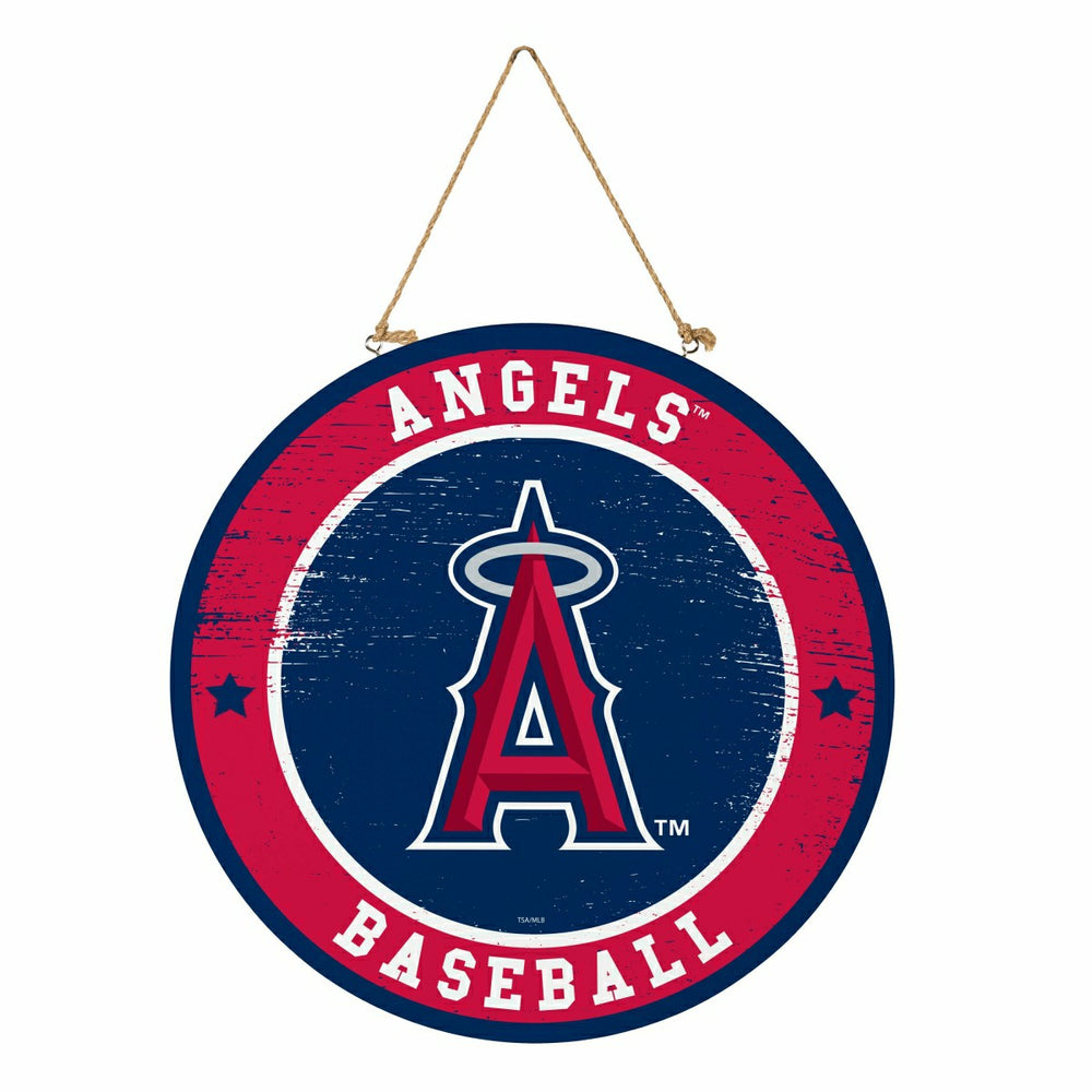 Los Angeles Angels Round Door Décor with Hanging Rope, 18x18, MLB, Home