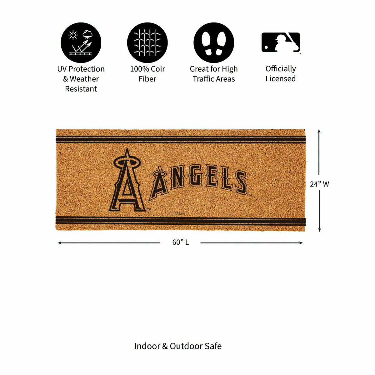 Los Angeles Angels Extra Large One Color Coir Mat, 60"x24", MLB