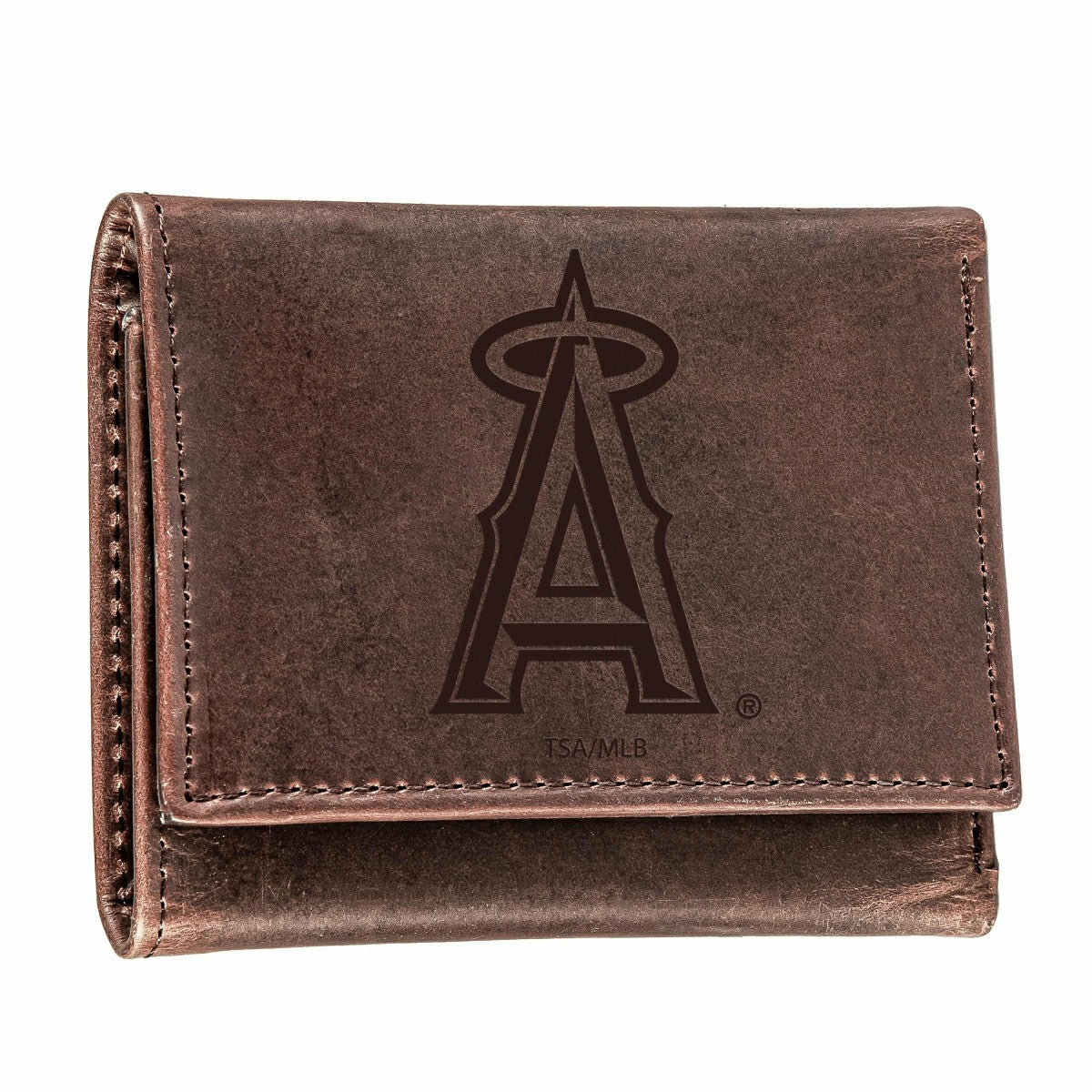 Los Angeles Angels Tri-Fold Wallet Brown 100% Genuine Leather, MLB, Home
