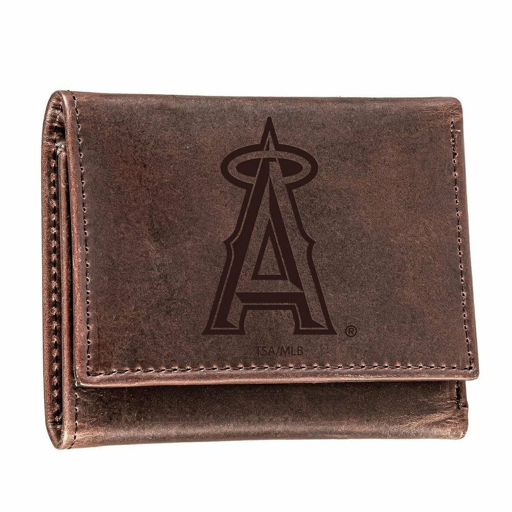 Los Angeles Angels Tri-Fold Wallet Brown 100% Genuine Leather, MLB, Home