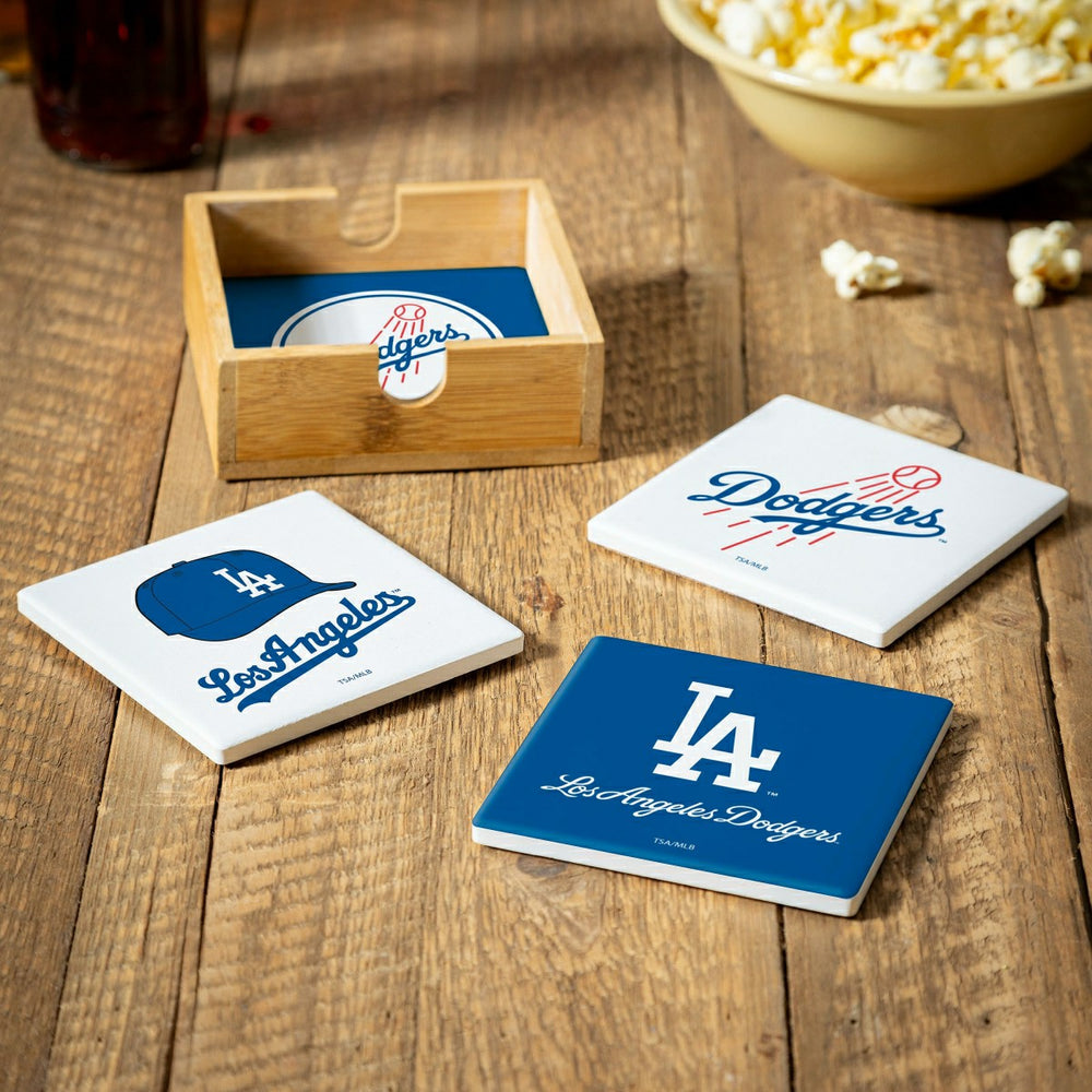 Los Angeles Dodgers Ceramic Coasters Set, 4pcs with Wood Caddy, MLB, Home