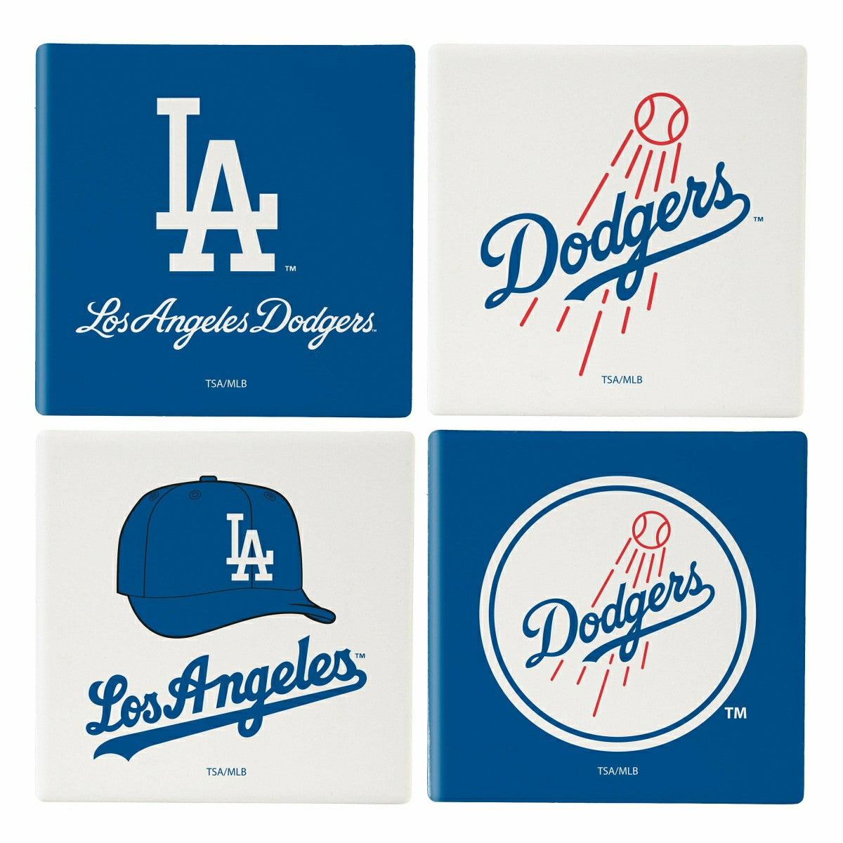 Los Angeles Dodgers Ceramic Coasters Set, 4pcs with Wood Caddy, MLB, Home