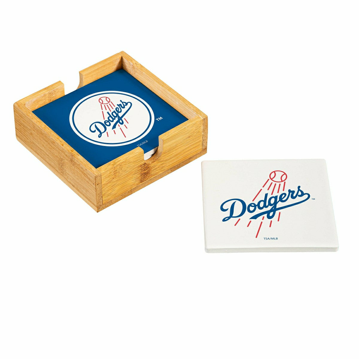 Los Angeles Dodgers Ceramic Coasters Set, 4pcs with Wood Caddy, MLB, Home