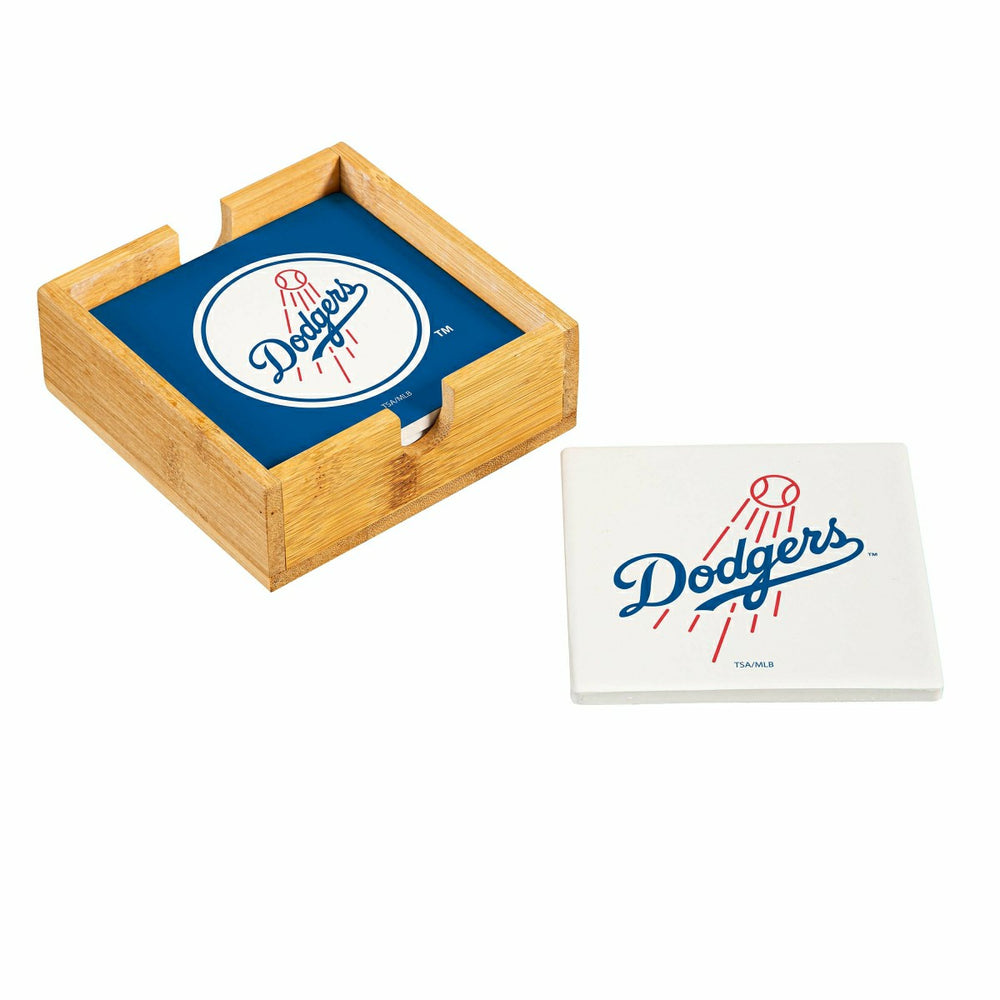 Los Angeles Dodgers Ceramic Coasters Set, 4pcs with Wood Caddy, MLB, Home