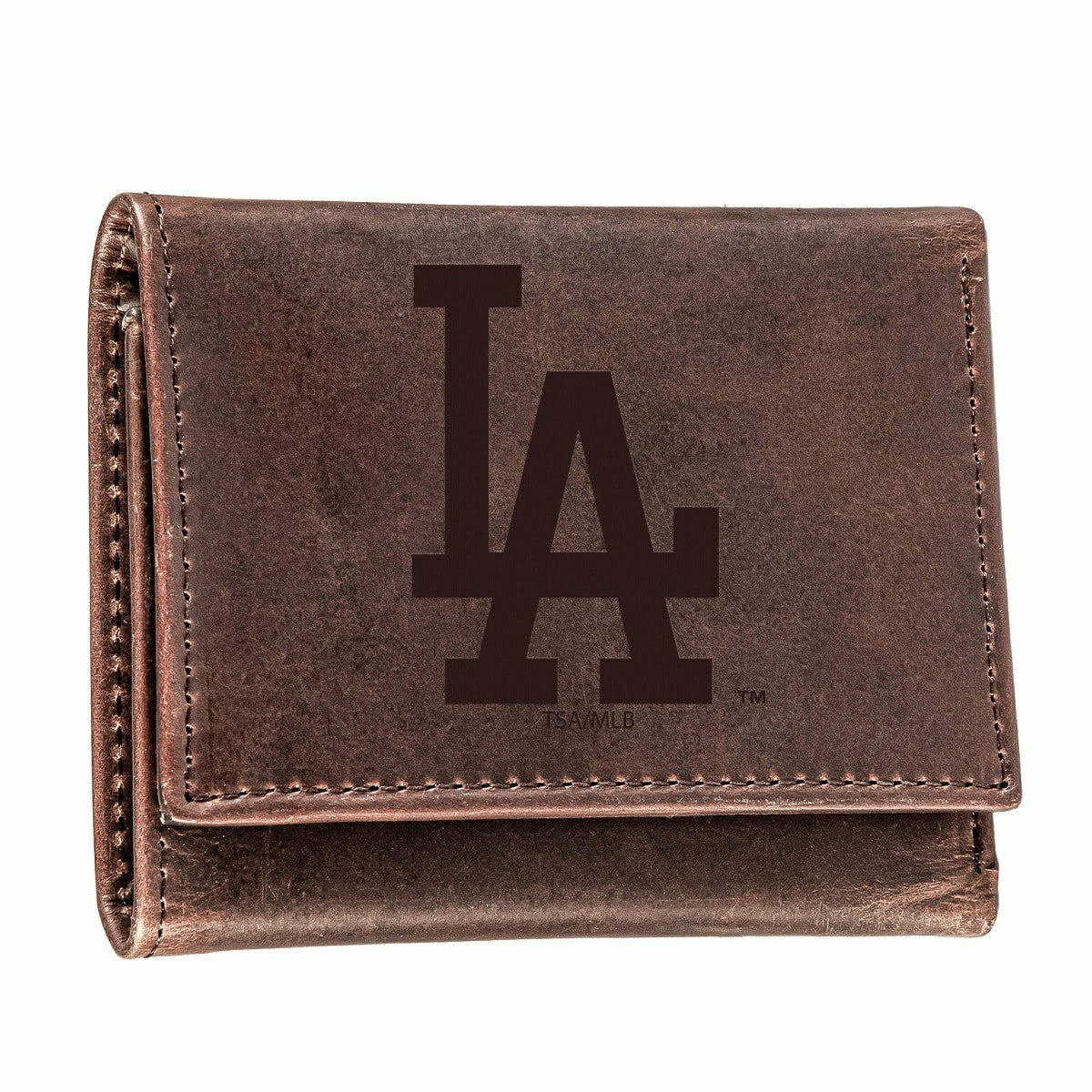 Los Angeles Dodgers Tri-Fold Wallet Brown 100% Genuine Leather, MLB, Home