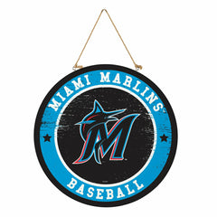 Miami Marlins Round Door Décor with Hanging Rope, 18x18, MLB, Home