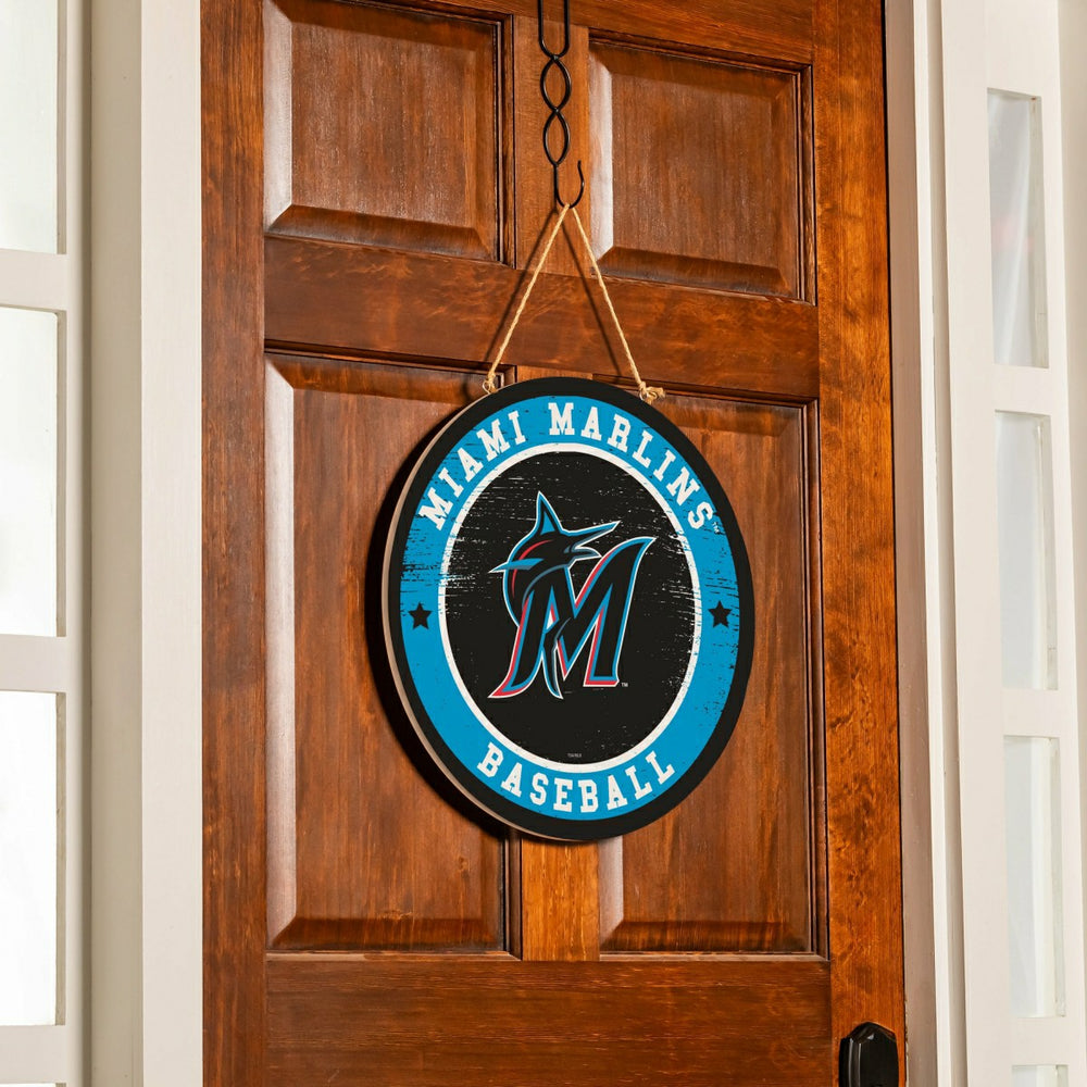 Miami Marlins Round Door Décor with Hanging Rope, 18x18, MLB, Home