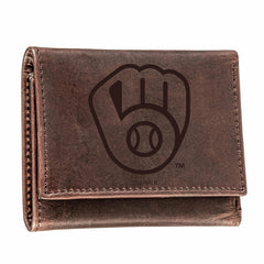 Milwaukee Brewers Tri-Fold Wallet Brown 100% Genuine Leather, MLB, Home
