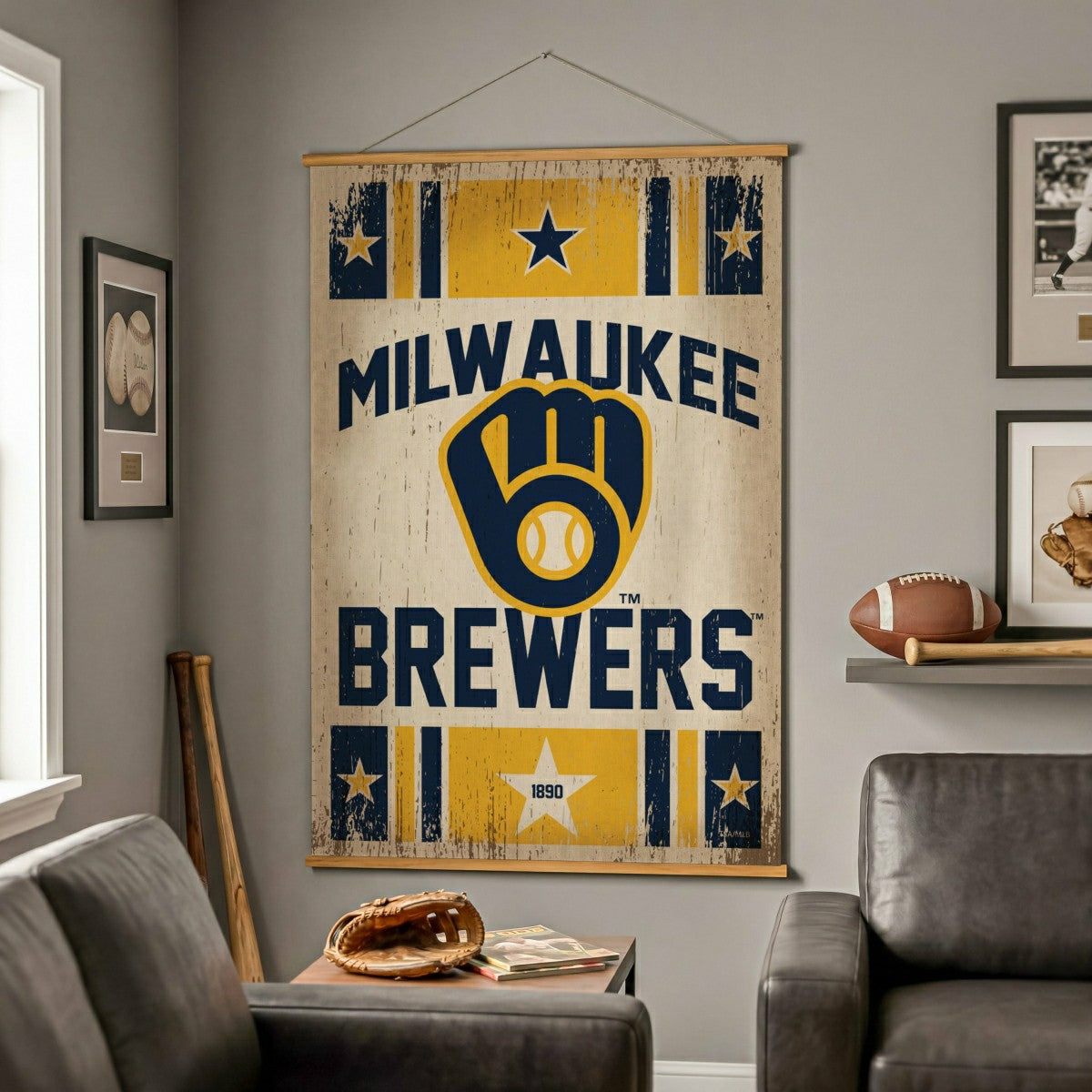 Milwaukee Brewers, Canvas Wall Tapestry, Large, 54x36, MLB, Home