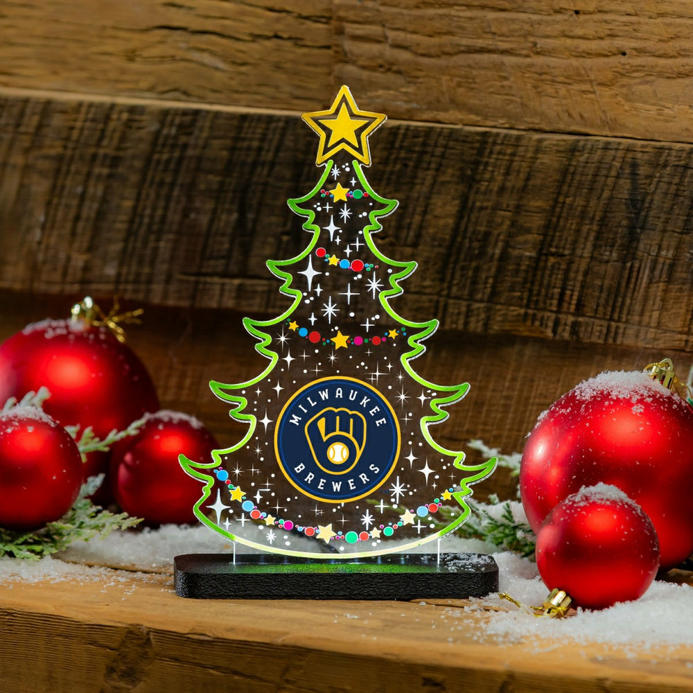 Milwaukee Brewers Baseball Holiday Tree Desklite LED Decor, MLB, Home