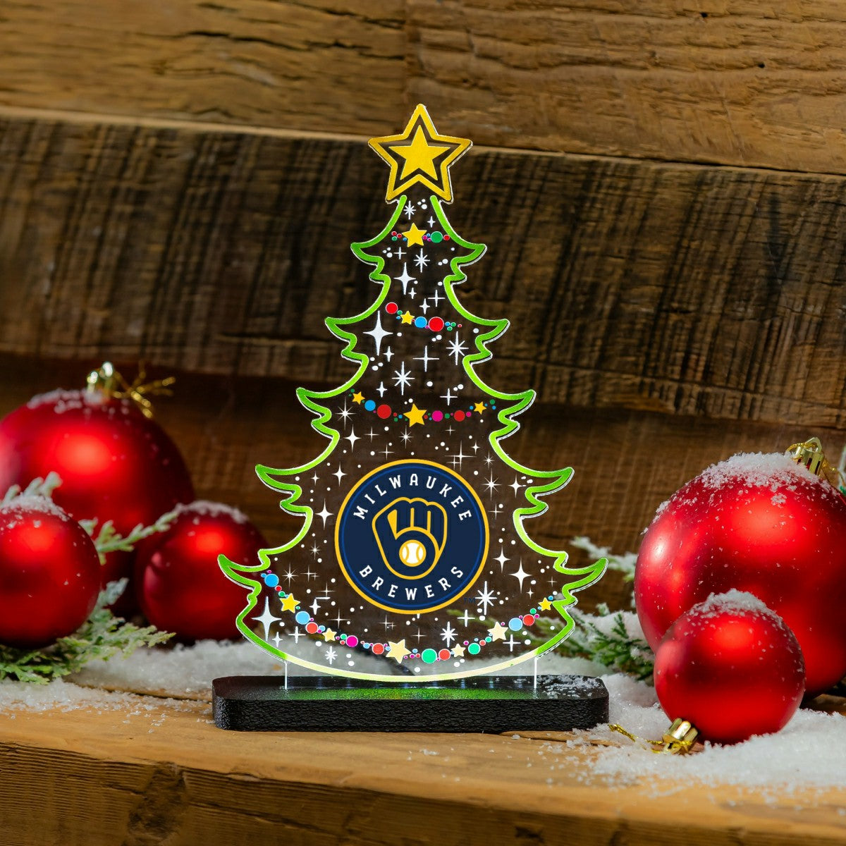 Milwaukee Brewers Baseball Holiday Tree Desklite LED Decor, MLB, Home