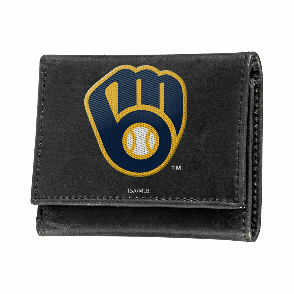 Milwaukee Brewers Black Tri-Fold Embroidered Wallet w/ RFID Blocking, MLB, Home